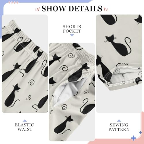 Black Cats Boys Long Pants Soft Trousers Elastic Waist Kids Lounge Bottoms with Pockets S-XL4