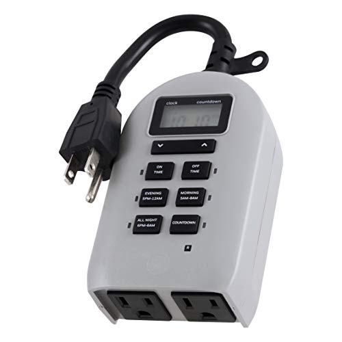 UltraPro Outdoor Timer - 24-Hour Digital, Dual Outlet, Weather-Resistant, Seasonal Lights Timer, 1 Pack, Gray, 40957