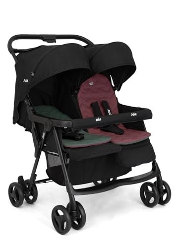 Image of Joie Aire Twin Lightweight Double Stroller, Suitable from Birth to 15 kg, Independent Forward Facing Seats, SoftTouch 5-Point Harness, Lie-Flat Recline, UPF 50+ Canopies, All-Wheel Suspension, Reversible Seat Liners, Quick One-Handed Fold