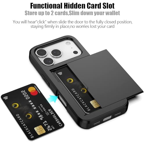 Nvollnoe Compatible with iPhone 17 Pro Case with Card Holder Dual Layer Heavy Duty Protective Shockproof Hidden Card Slot Slim Wallet Phone Case for Women&Men 6.3 inch(Black) by Nvollnoe - Used condition - Image 2