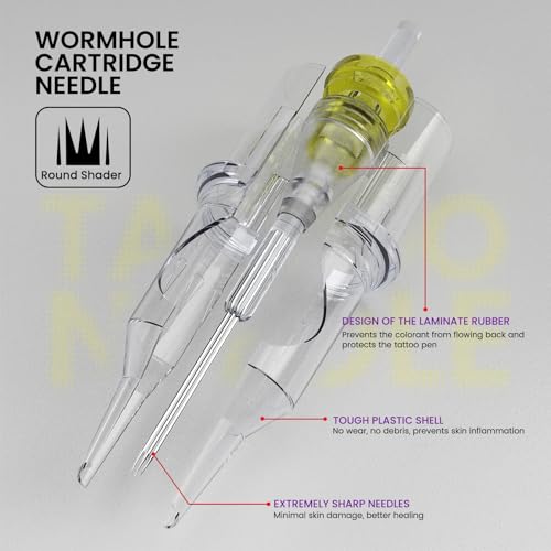 Image of Wormhole Tattoo Cartridge Needles 20PCS Disposable # 10 Round Shader Tattoo Needle Compatible with Standard Tattoo Gun Suitable for Beginners Practicing Shading and Small-area Coloring (1005RS)
