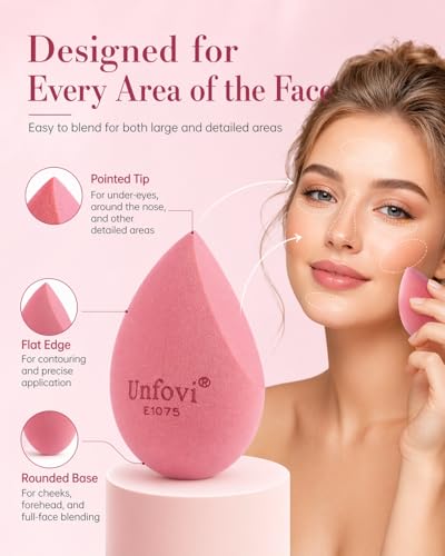 Unfovi 7-Pack Makeup Sponges Set, Cosmetic Sponge for Foundation & Concealer, Latex-Free Reusable Beauty Face Blender, Soft Makeup Blenders for Liquid, Cream, Powder Wet/Dry Application (Multi)