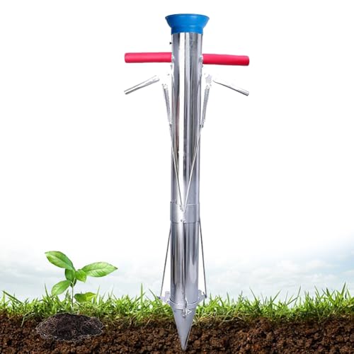 Strumento per piantare bulbi, trapiantatore per piantine di ortaggi in acciaio inox con manico lungo, strumento multifunzionale per piantare giardini, cortili, serre