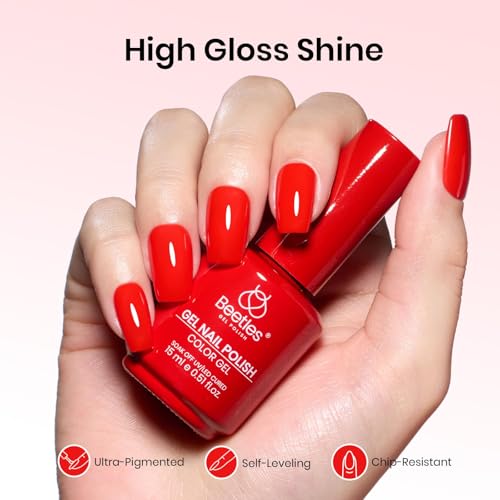 Image of Beetles Red Gel Nail Polish - 15ML /0.51Fl Oz., Classic Bright Heatwave Red Gel Polish, Color-Matched Bottle, Soak-Off UV LED, Long-Lasting Holiday & Summer Nails Art for DIY Beginners & Salon Pros