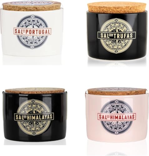 Sales Gourmet Naturales Pack 4 x 150 g – Flor de Sal Portuguesa, Flor de Sal con Trufa, Sal Rosa del Himalaya y Sal Negro del Himalaya para Cocinar y Finalizar Platos