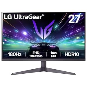 LG UltraGear Gaming Monitor 27GS50F, 27 Inch, 1080p, 180Hz, 1ms MBR, 5ms Response Time, HDR 10, AMD FreeSync, Smart Energy Saving, Displayport, HDMI