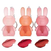 Probuk 3 Farben Bunny Matte Lipstick Set, 2 in 1 Kaninchen Lipgloss mit Schlüsselanhänger, Samtige Lip Glaze, Wasserfest Langanhaltend Non-Stick Cup, Make-up Ostergeschenke für Frauen und Mädchen