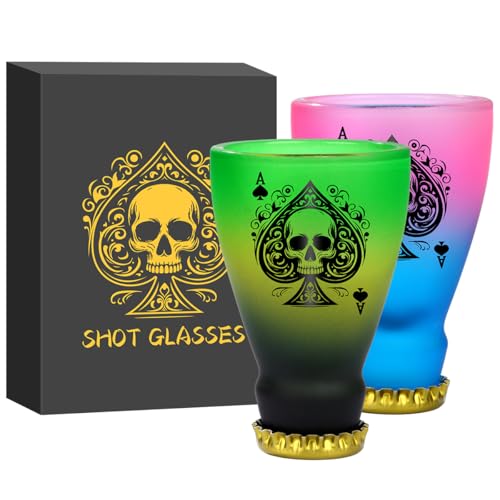 Lot de 2 Verres à Shot en Verre, Motif de Crâne de Pique, Style Gothique Verres à Liqueur, 43 ml avec Coffret Cadeau, Cadeau pour Fans Gothiques, Mariage,...