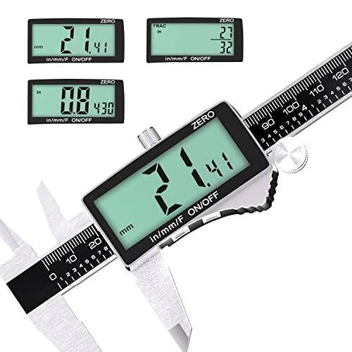 Digital Caliper,0-6'',Dekiraych Metric,Inch,Fraction Caliper Measuring Tool, Stainless Steel Electronic 6 inch Caliper Measurement Tool, Vernier Caliper with Super Large LCD Display (150mm)