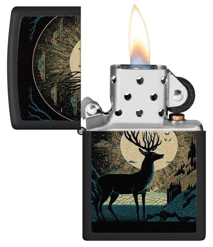 Encendedor Zippo diseño Deer and Sun negro mate miniatura 3