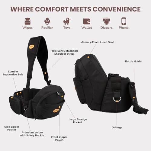 Image of The Only Premium Hip Seat Baby Carrier for Newborns & Toddlers up to 45 lbs Featuring the Original Flexi-Soft Shoulder Strap - Safety Certified, Machine Washable and Adjustable Waist Carrier