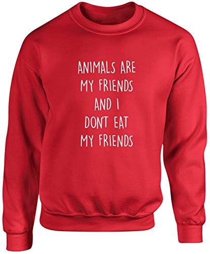Image of Hippowarehouse Animals are my friends and i don't eat my friends unisex jumper sweatshirt pullover (Specific size guide in description) Red