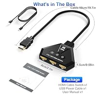 HDMI Switch 3 in 1 Out, 4K@60Hz HDMI Umschalter mit vergoldeten Anschlüssen, Plug & Play, unterstützt Full HD 1080P 3D, kompatibel mit Roku TV Stick HDTV PS4/PS5 Xbox, ideal für Gaming, Heimkino – Ansicht 7