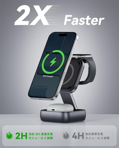 【2026年モデル】折りたたみ 充電器 3in1 iPhone Apple Watch AirPods 同時充電 MagSafe対応 15W急速充電 旅行用 20W PDアダプター付属