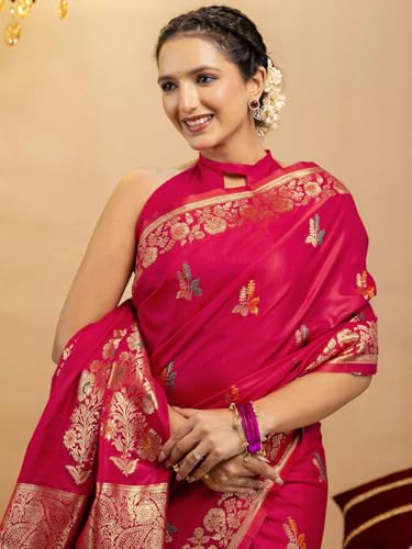Image of SIRIL Women's Silk Dual Tone Jacquard Banarasi Saree with Unstitched Blouse Piece