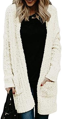 Malaven Womens Long Sleeve Popcorn Knit Open Front Long Cardigan Sweaters Coats with Pockets