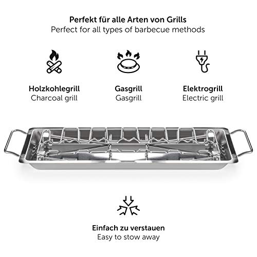 Foto von Blumtal Hähnchenschenkel Halter aus 100% Edelstahl inkl. Auffangschale Backofenfest - Robuster Hähnchen Grill Ständer - für 12 Schenkel, Spülmaschinengeeignet