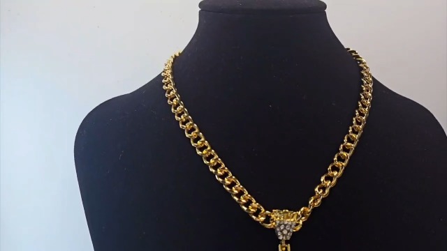 Pazciay Rhinestones Cuban Link Chain Necklace with CZ Cross