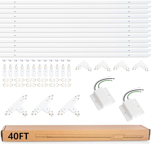 TuyuBEE 40FT H Track Lighting Rails Kit White H Type Track Rails with Floating Canopy Connector End Caps Live End Feed and T L Connector Compatible with Single Circuit H Style