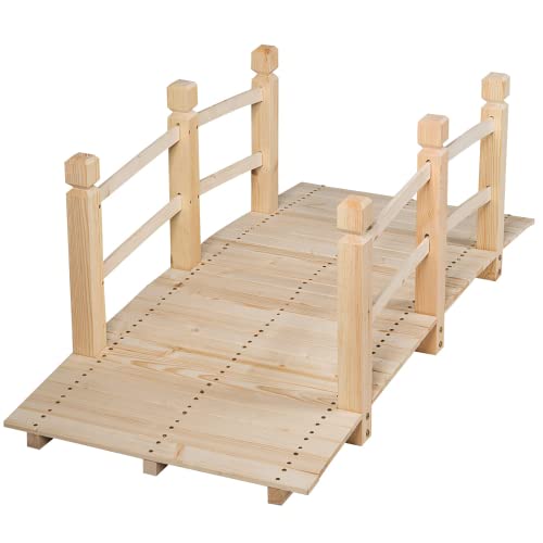 GYMAX Ponte da Giardino in Legno Lungo 150cm，Ponte Paesaggio Antico, Decorazione per Esterno (Naturale)