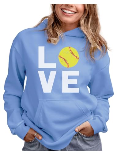 Tstars Love Softball Hoodie for Teen Girls and Women Gift Idea Players Coaches Fans Game Day Apparel Large California Blue