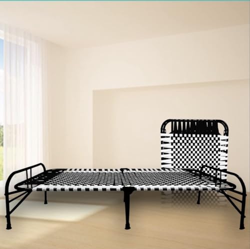 Image of Portable Single Painted Bed | 72x36 Inches | 1 Year Warranty | Synthetic Stripe | Strong Iron Steel Metal Frame Pipe | Easily Storable (Classic, Black)