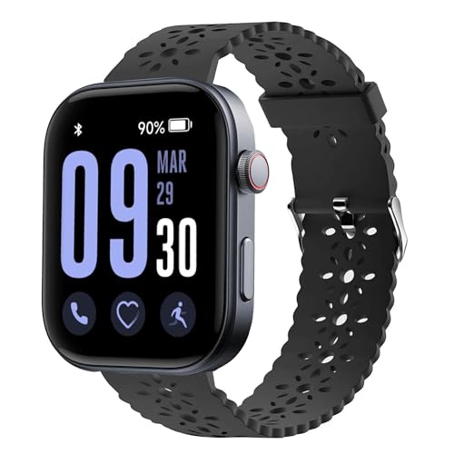 GTX13, GTX12 Smart Watches Band, Lamshaw 22mm Silicone Lace Slim Thin Hollow-Out Replacement Straps Compatible for Fitpolo GTX12, ENOMIR GTX12, Tensky GTX12, uaue T60, QXQ T60, QCOQ T60 Smart Watches (for 22mm size band, Black)