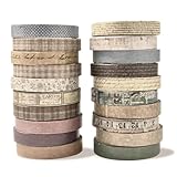 Generisch Washi Tape Set Vintage, 20 Rollen Dekoratives Masking Tape, 7mm x 30cm, Scrapbooking Klebeband mit Vintage-Designs, Plaid, Schrift und Retro-Muster