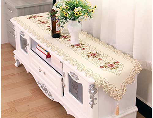 Chemin de table polyester longue décoration table fleurs brodées avec pompon