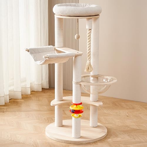 Septlib キャットタワー 木製 スリム キャット タワー 木製素材 二重層ベース 安定性 耐傷性 耐摩耗性 大型猫用 猫タワー 猫爬架 ネコタワー 大胆な素材 展望塔 宇宙カプセル キャットタワーのおもちゃ キャットタワー おしゃれ 突っ張り 猫 小