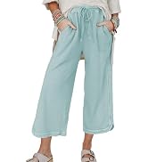 Hixiaohe Womens Casual Wide Leg Sweatpants Cropped Lounge Pants Baggy Acid Wash Elastic High Wais...