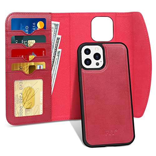 FYY Designed for iPhone 13 Pro Max 5G Case, [Support Magsafe Charging] 2-in-1 Magnetic Detachable Wallet Phone Case with Card Holder Protective Cover for iPhone 13 Pro Max 5G 6.7' Red