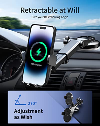 Kpon Wireless Car Charger For Thick Cases/Pop Grip, Max 15W Car Phone Holder Mount Wireless Charging, Compatible With Iphone 14/14 Plus/14 Pro/14 Pro Max/Wireless Phones(Qc3.0 Car Adapter Included) #TOP5