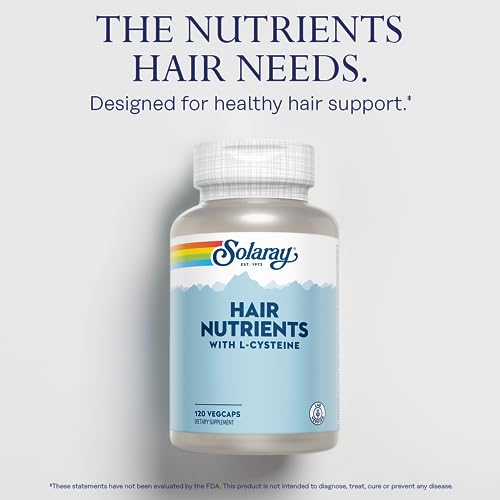 Image of SOLARAY Hair Nutrients Supplement for Women & Men - with Biotin, L-Cysteine Vitamin A, Iron, Zinc, 60 Servings - 120 Veg Caps