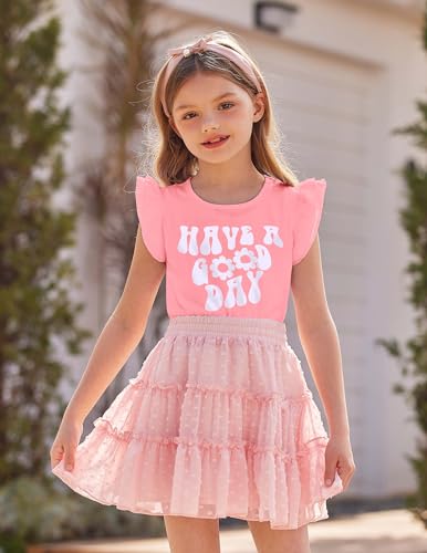 Arshiner Girls Basic Ruffle Sleeve Cute T-Shirt Stretchy Tunic Tank Tops School Blouse2