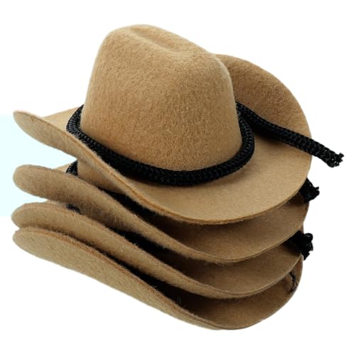 Garneck 4pcs Mini Western Cowgirl Hats: 3. 3 Inch Mini Cowboy Hats for Dolls - Tiny Decorative Doll Caps for Crafts Party Decoration Photos Props