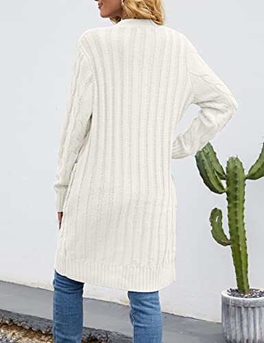 Merokeety Womens Long Sleeve Cable Knit Long Cardigan Open Front Button Sweater Outerwear Beige #TOP2