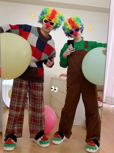 Funny Clown Fluffy Slippers for Women Teen Girls Soft Plush Warm Fuzzy Home Slippers House Slippers for Women Men (7,Red,8)4