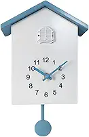 Relogio Cuco de Parede Mesa com Pendulo Que Sai o Passarinho (Branco com Azul)