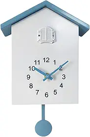 Relogio Cuco de Parede Mesa com Pendulo Que Sai o Passarinho (Branco com Azul)