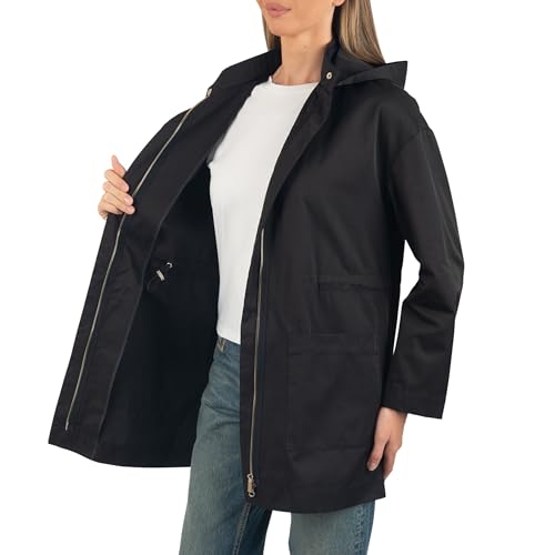 Sleek Black Alpine Swiss Rain Jacket with Removable Hood - Large - Image 5