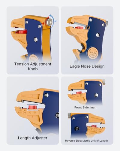 VCELINK Automatic Wire Stripper and Cutter, Electrical Cable Stripping Tool Adjustable for 14-24 AWG Cables with Eagle Nose in 7 Inch (GJ702)