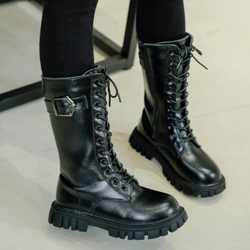 Winter Boots for Girls Mid Calf Riding Shoes with Zipper/Lace up Cowgirl Boots for Girls Size 4 5 6 7 8 92