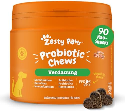 Zesty Paws Hunde Prä, Post & Probiotika als Leckerli, 90 Snacks | Unterstützt Darmflora, Verdauung & gegen Mundgeruch - Mit Pro, Prä- & Postbiotika, Kürbis & Leinsamen - Tägliche A