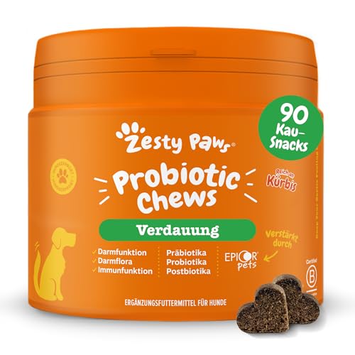 Zesty Paws Probiotic Chews für Hunde | Verdauungssnacks für Hunde | Weicher Hunde Leckerlis für den Darmflora Aufbau Hund für Gutes Allgemeinbefinden des Hundes - Kürbisgeschmack | 90 STK