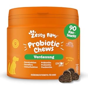 Zesty Paws Probiotic Chews für Hunde | Verdauungssnacks für Hunde | Weicher Hunde Leckerlis für den Darmflora Aufbau Hund für Gutes Allgemeinbefinden des Hundes – Kürbisgeschmack | 90 STK