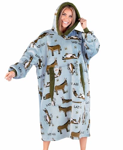 LazyOne Oversized Blanket Hoodie, Comfortable Sleepwear, Oversized Hoodies for Women and Men, One Size Fits All Wearable Blankets (Donkey)
