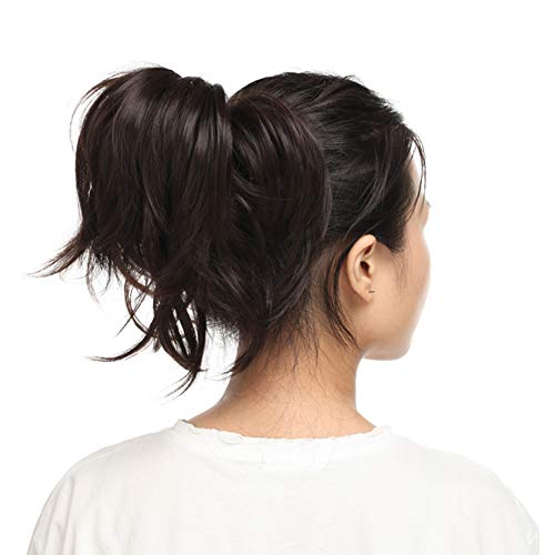 Benehair Messy Bendable Claw On Ponytail Hairpiece Clip In Jaw With 3 Bendable Metals Synthetic Straight Fluffy Hair Extension Customizable Updo Style (12" Dark Brown) #TOP4
