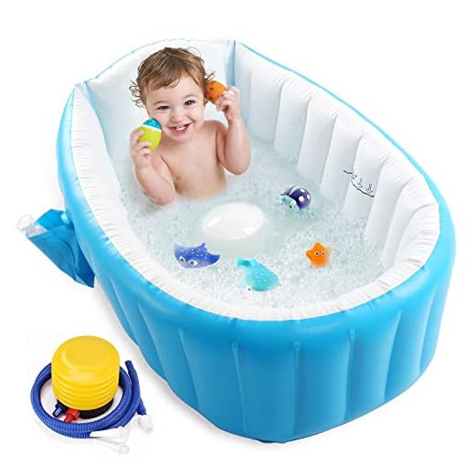 Baby Inflatable Bathtub, Portable Infant Toddler Bathing Tub Non Slip Travel Bathtub Mini Air Swimming Pool Kids Thick Foldable Shower Basin with Air Pump, Blue