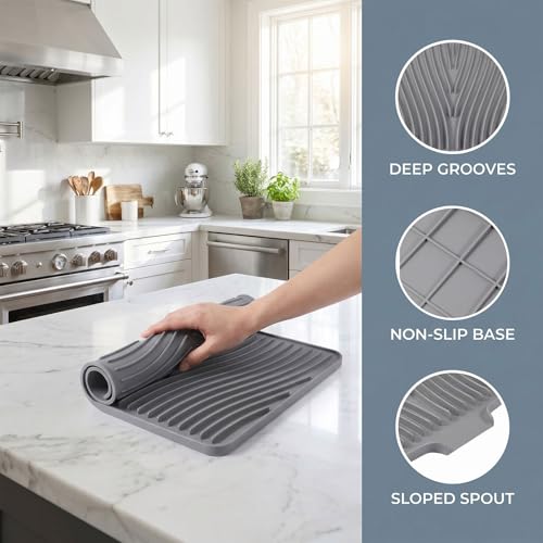 Tapete de silicona para secar platos escurridor resistente al calor y compacto 5